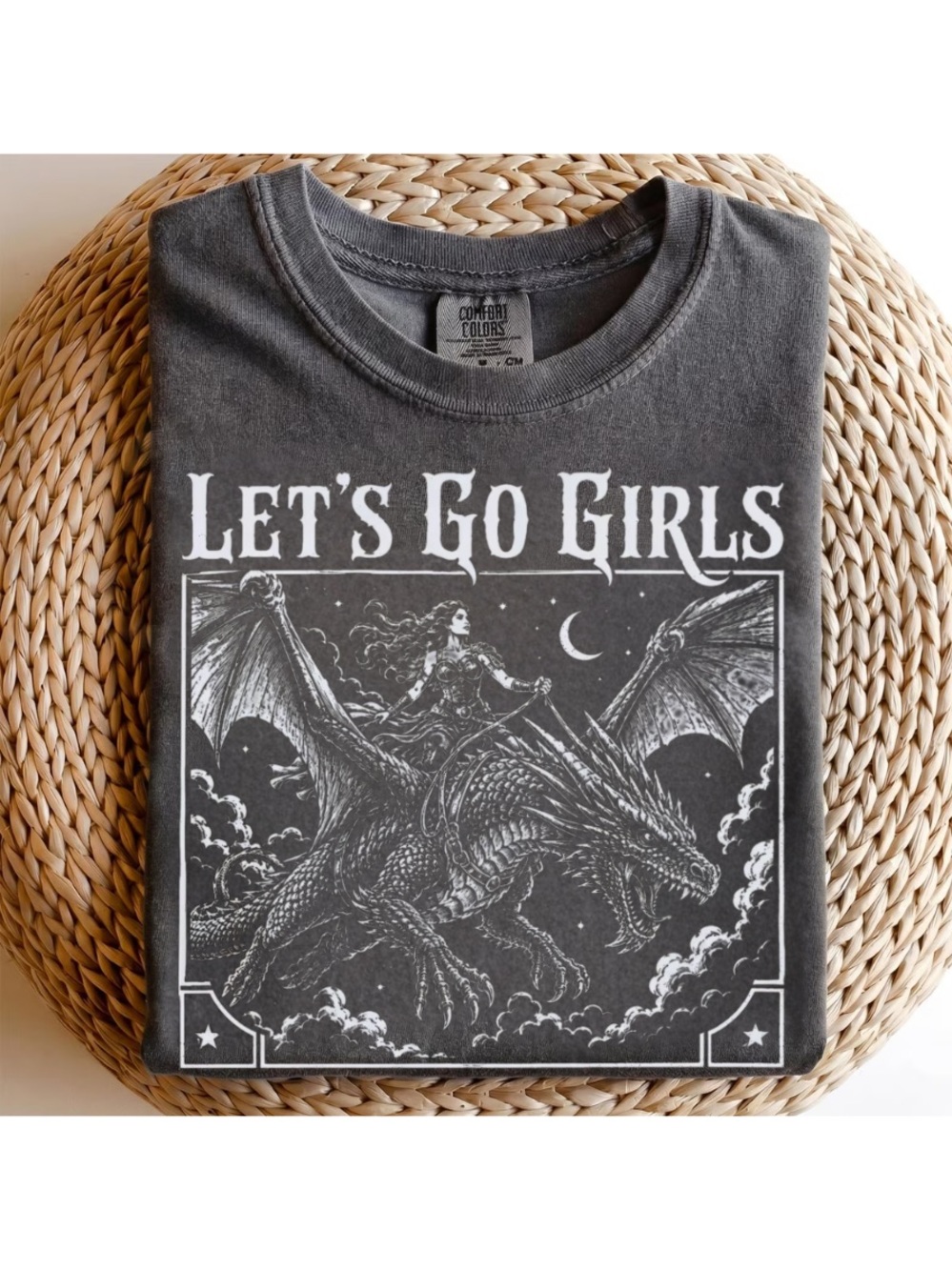 Comfort Colors Gray "Let's Go Girls" Dragon Graphic Tee